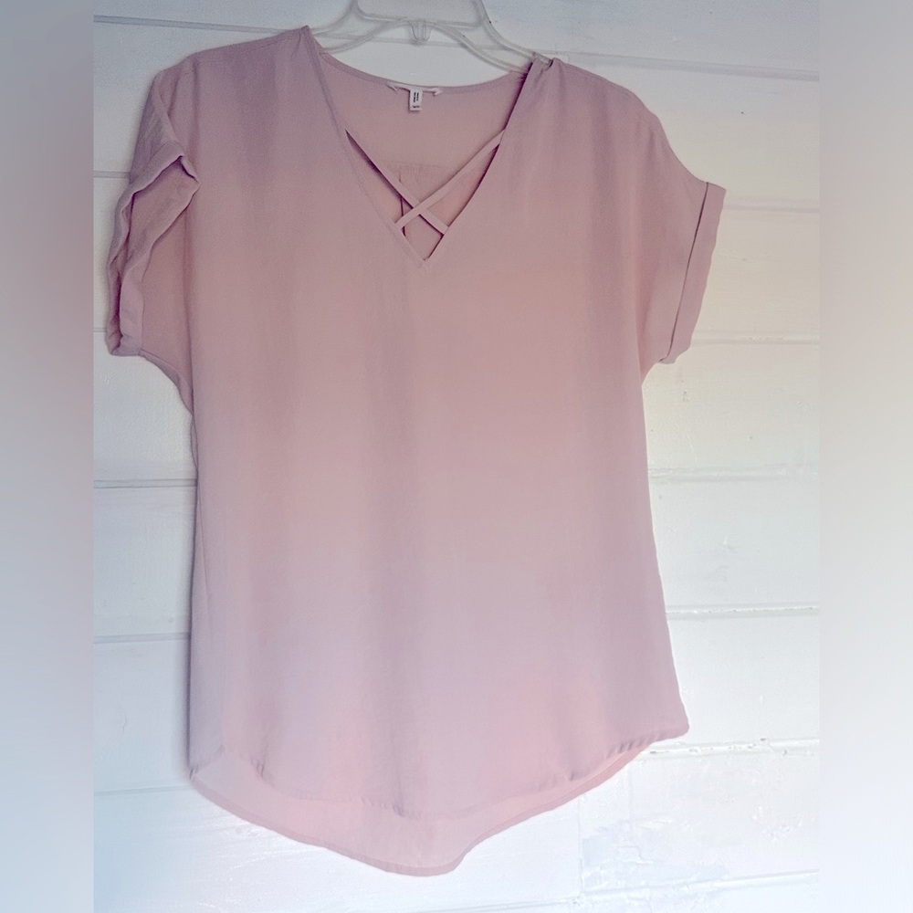 Maurice’s Pale Pink Cuff Sleeve V Neck Blouse